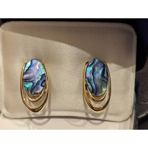 Ariki 22 Carat Gold Plate Genuine New Zealand Paua Shell Clip Earrings